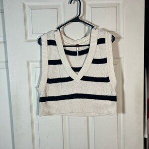 Free People Striped V-Neck Knit Cropped Sweater Vest